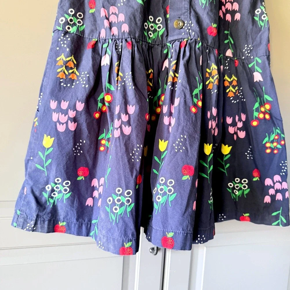 Hanna Andersson Girls Floral Fruit Print Drop Waist Dress, Navy Multi,8